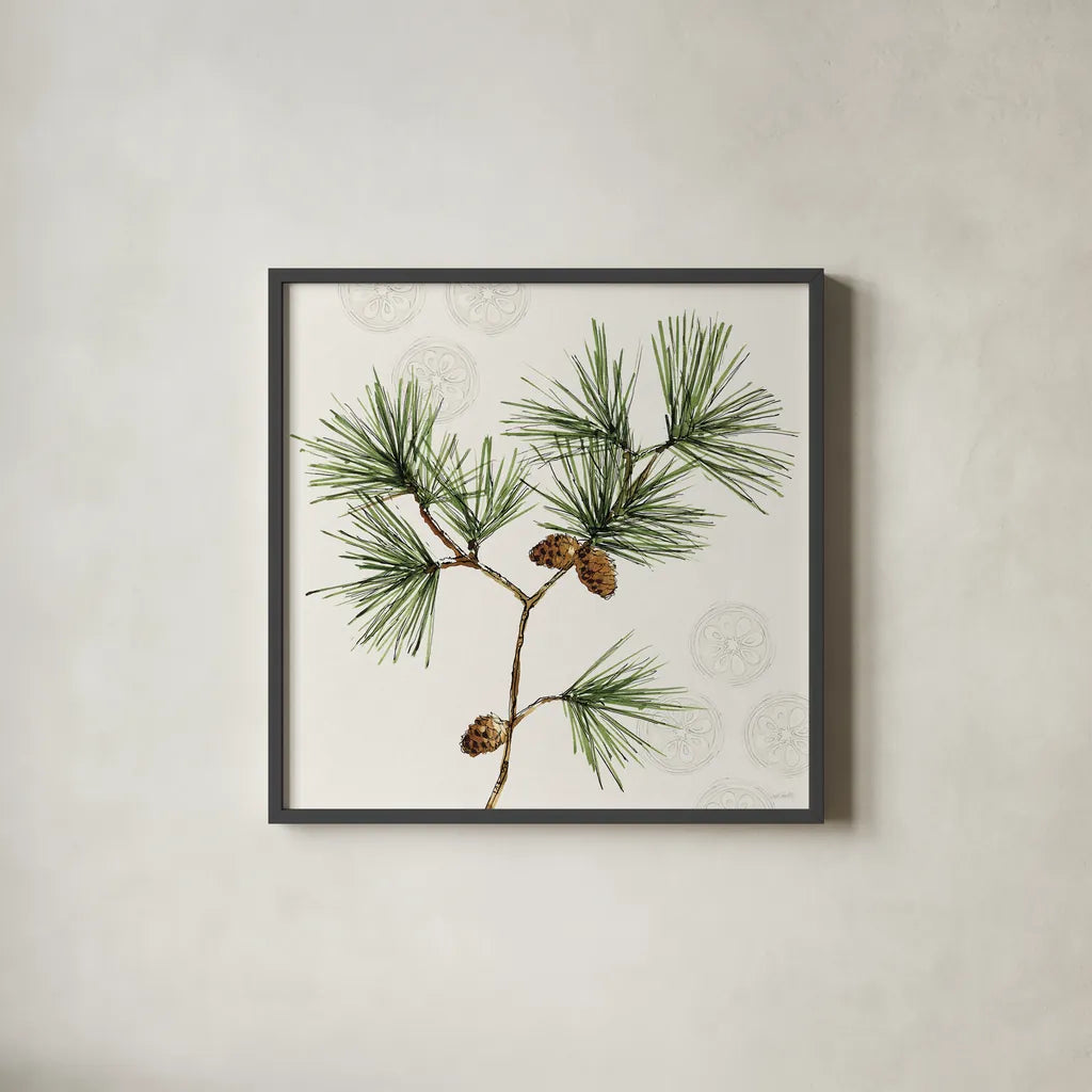 Winter Adornment II by Anne Tavoletti. Shown in a sleek black glass frame for a contemporary gallery look. Available as an archival giclee rolled canvas, fine art paper, or poster print. SKU 88995a.
