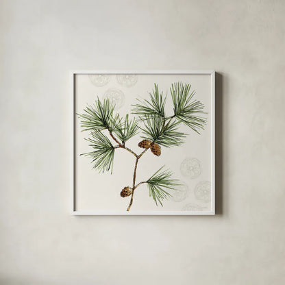 Winter Adornment II by Anne Tavoletti. Shown in a crisp white glass frame for a clean and minimalist style. Available as an archival giclee rolled canvas, fine art paper, or poster print. SKU 88995a.