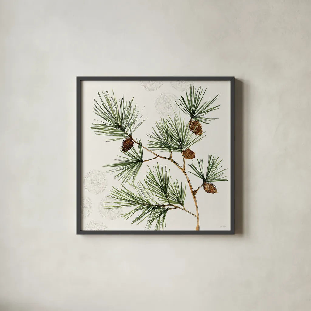Winter Adornment III by Anne Tavoletti. Shown in a sleek black glass frame for a contemporary gallery look. Available as an archival giclee rolled canvas, fine art paper, or poster print. SKU 88996a.