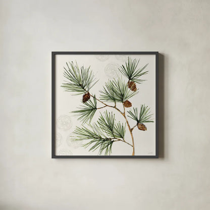 Winter Adornment III by Anne Tavoletti. Shown in a sleek black glass frame for a contemporary gallery look. Available as an archival giclee rolled canvas, fine art paper, or poster print. SKU 88996a.