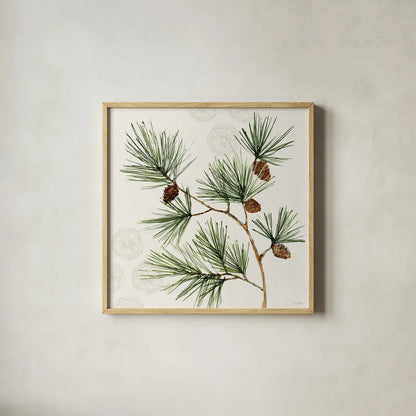 Winter Adornment III by Anne Tavoletti. Shown in a natural wood glass frame for a timeless modern aesthetic. Available as an archival giclee rolled canvas, fine art paper, or poster print. SKU 88996a.