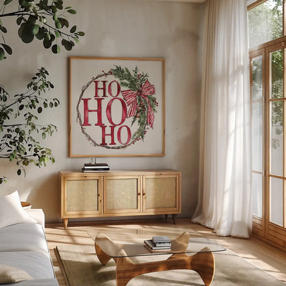 Winter Adornment V by Anne Tavoletti. Shown in a natural wood frame in a cozy modern living room. Available as an archival giclee rolled canvas, fine art paper, or poster print. SKU 88998a.