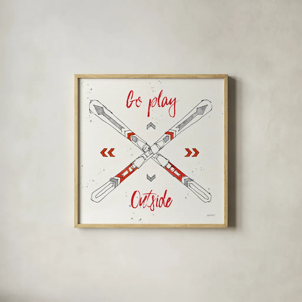 Winter Fashion X by Anne Tavoletti. Shown in a natural wood glass frame for a timeless modern aesthetic. Available as an archival giclee rolled canvas, fine art paper, or poster print. SKU 42325a.