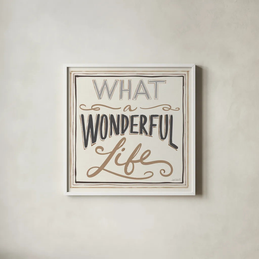 Wonderful Life I Bold by Anne Tavoletti. Shown in a crisp white glass frame for a clean and minimalist style. Available as an archival giclee rolled canvas, fine art paper, or poster print. SKU 75775a.