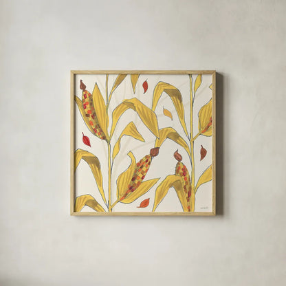Woodland Harvest VI by Anne Tavoletti. Shown in a natural wood glass frame for a timeless modern aesthetic. Available as an archival giclee rolled canvas, fine art paper, or poster print. SKU 94549a.