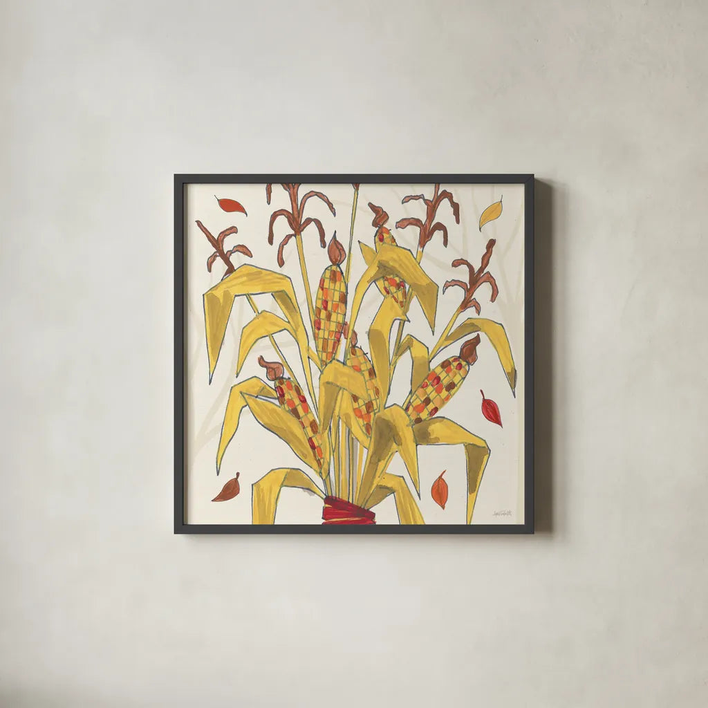 Woodland Harvest VII by Anne Tavoletti. Shown in a sleek black glass frame for a contemporary gallery look. Available as an archival giclee rolled canvas, fine art paper, or poster print. SKU 94550a.
