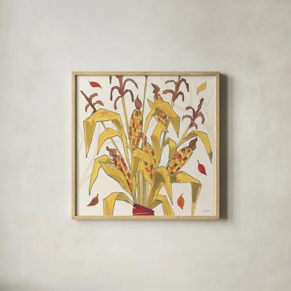 Woodland Harvest VII by Anne Tavoletti. Shown in a natural wood glass frame for a timeless modern aesthetic. Available as an archival giclee rolled canvas, fine art paper, or poster print. SKU 94550a.