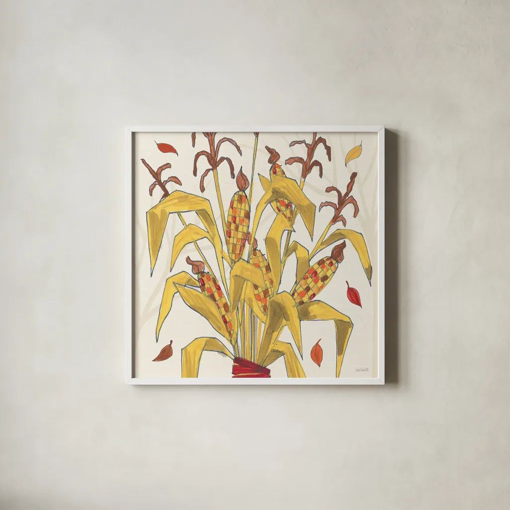 Woodland Harvest VII by Anne Tavoletti. Shown in a crisp white glass frame for a clean and minimalist style. Available as an archival giclee rolled canvas, fine art paper, or poster print. SKU 94550a.