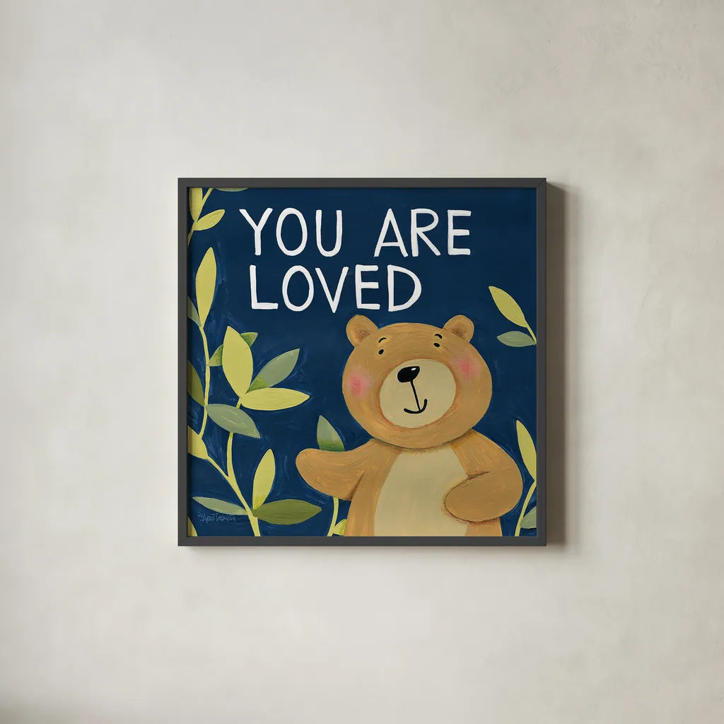 You Are Loved by Anne Tavoletti. Shown in a sleek black glass frame for a contemporary gallery look. Available as an archival giclee rolled canvas, fine art paper, or poster print. SKU 18510a.