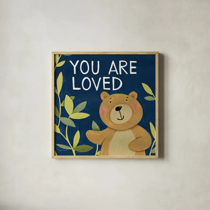 You Are Loved by Anne Tavoletti. Shown in a natural wood glass frame for a timeless modern aesthetic. Available as an archival giclee rolled canvas, fine art paper, or poster print. SKU 18510a.