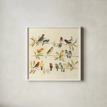 Adoration of the Magpie by Avery Tillmon. Shown in a crisp white glass frame for a clean and minimalist style. Available as an archival giclee rolled canvas, fine art paper, or poster print. SKU 49488a.