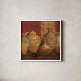 Aegean Vessels Spice Extra Vessel Crop by Avery Tillmon. Shown in a crisp white glass frame for a clean and minimalist style. Available as an archival giclee rolled canvas, fine art paper, or poster print. SKU 41820a.