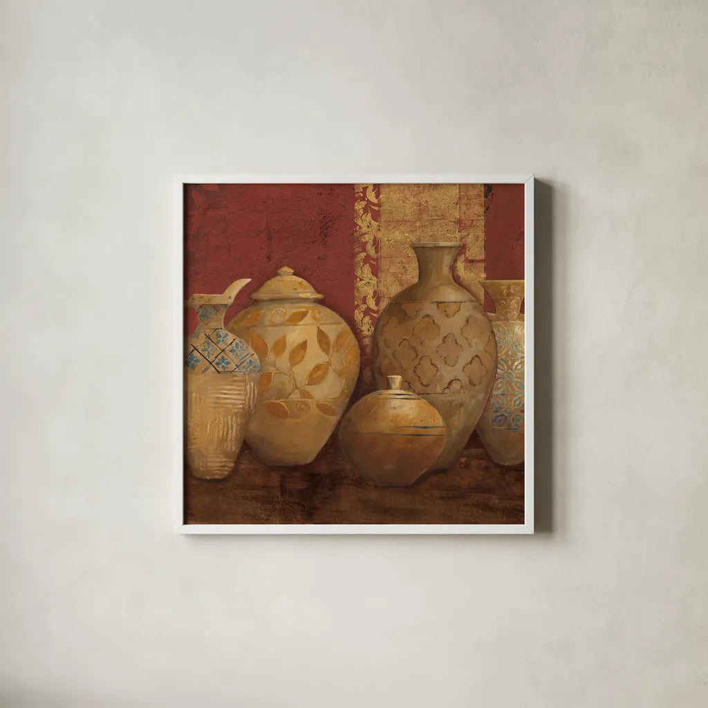Aegean Vessels Spice Extra Vessel Crop by Avery Tillmon. Shown in a crisp white glass frame for a clean and minimalist style. Available as an archival giclee rolled canvas, fine art paper, or poster print. SKU 41820a.