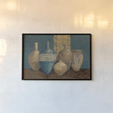 Aegean Vessels on Turquoise by Avery Tillmon. shown as a paper print in a black flame. Available as a archival giclee rolled canvas, fine art paper, or poster print. SKU 19182i.