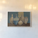 Aegean Vessels on Turquoise by Avery Tillmon. shown as a paper print in a white frame. Available as a archival giclee rolled canvas, fine art paper, or poster print. SKU 19182i.
