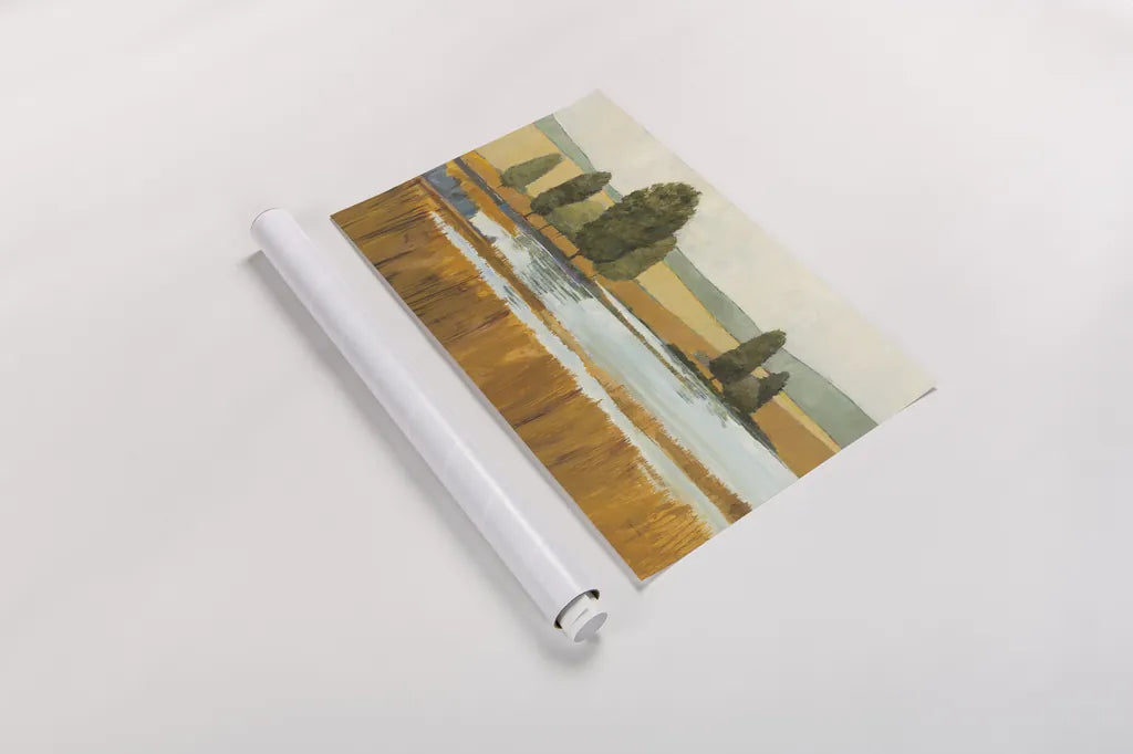 Amber Lake Yellow Field Crop by Avery Tillmon. shown as a rolled paper print. Available as archival giclee rolled canvas, fine art paper, or poster print. SKU 36216i.