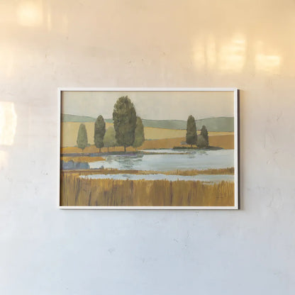 Amber Lake Yellow Field Crop by Avery Tillmon. shown as a paper print in a white frame. Available as a archival giclee rolled canvas, fine art paper, or poster print. SKU 36216i.