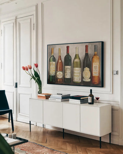 And the Winner Is on Gray by Avery Tillmon. shown as a framed stretched canvas in a living room above a console. Available as a archival giclee rolled canvas, fine art paper, or poster print. SKU 34401i.