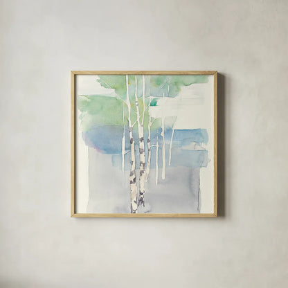 Aspens I Crop by Avery Tillmon. Shown in a natural wood glass frame for a timeless modern aesthetic. Available as an archival giclee rolled canvas, fine art paper, or poster print. SKU 21118a.