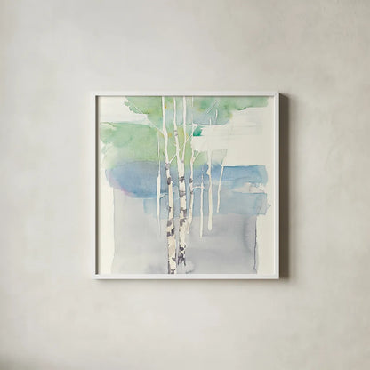Aspens I Crop by Avery Tillmon. Shown in a crisp white glass frame for a clean and minimalist style. Available as an archival giclee rolled canvas, fine art paper, or poster print. SKU 21118a.