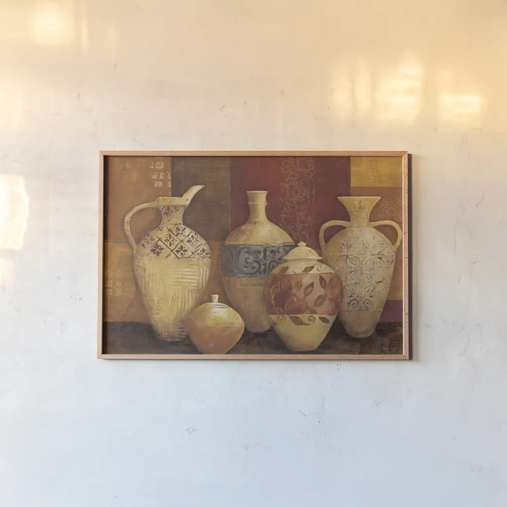 Autumn Urns III by Avery Tillmon. shown as a paper print in a natural frame. Available as a archival giclee rolled canvas, fine art paper, or poster print. SKU 4139i.