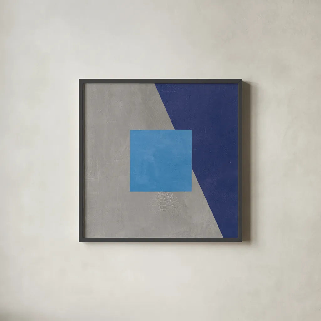 Azure Blue Silk Abstract II by Avery Tillmon. Shown in a sleek black glass frame for a contemporary gallery look. Available as an archival giclee rolled canvas, fine art paper, or poster print. SKU 79768a.