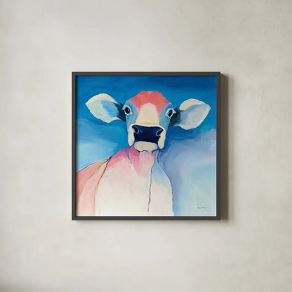 Bella Blue by Avery Tillmon. Shown in a sleek black glass frame for a contemporary gallery look. Available as an archival giclee rolled canvas, fine art paper, or poster print. SKU 23055a.