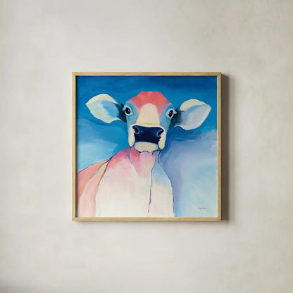 Bella Blue by Avery Tillmon. Shown in a natural wood glass frame for a timeless modern aesthetic. Available as an archival giclee rolled canvas, fine art paper, or poster print. SKU 23055a.