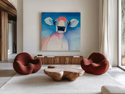 Bella Blue by Avery Tillmon. Shown as extra-large giant wall art in a modern living room. Available as an archival giclee rolled canvas, fine art paper, or poster print. SKU 23055a.