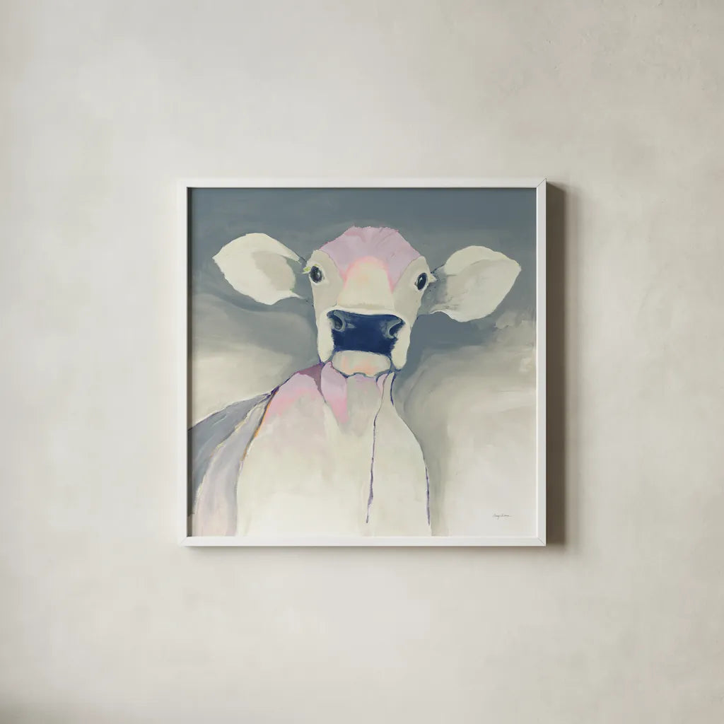 Bella Neutral by Avery Tillmon. Shown in a crisp white glass frame for a clean and minimalist style. Available as an archival giclee rolled canvas, fine art paper, or poster print. SKU 39939a.