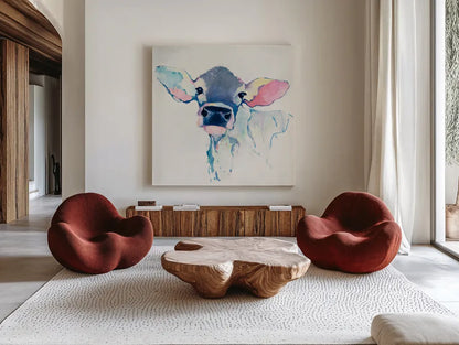 Bessie by Avery Tillmon. Shown as extra-large giant wall art in a modern living room. Available as an archival giclee rolled canvas, fine art paper, or poster print. SKU 22050a.