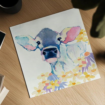 Bessie with Flowers by Avery Tillmon. Shown as a detailed flat fine art print, highlighting archival giclee quality. Available as an archival giclee rolled canvas, fine art paper, or poster print. SKU 23536a.