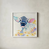 Bessie with Flowers by Avery Tillmon. Shown in a crisp white glass frame for a clean and minimalist style. Available as an archival giclee rolled canvas, fine art paper, or poster print. SKU 23536a.