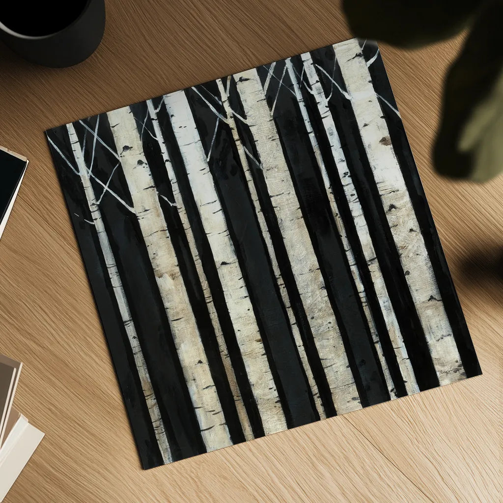 Birch Tree Square II by Avery Tillmon. Shown as a detailed flat fine art print, highlighting archival giclee quality. Available as an archival giclee rolled canvas, fine art paper, or poster print. SKU 49745a.