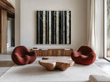 Birch Tree Square II by Avery Tillmon. Shown as extra-large giant wall art in a modern living room. Available as an archival giclee rolled canvas, fine art paper, or poster print. SKU 49745a.