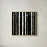 Birch Tree Square III by Avery Tillmon. Shown in a natural wood glass frame for a timeless modern aesthetic. Available as an archival giclee rolled canvas, fine art paper, or poster print. SKU 49746a.