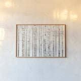 Birch Trees on White by Avery Tillmon. shown as a paper print in a natural frame. Available as a archival giclee rolled canvas, fine art paper, or poster print. SKU 13012i.