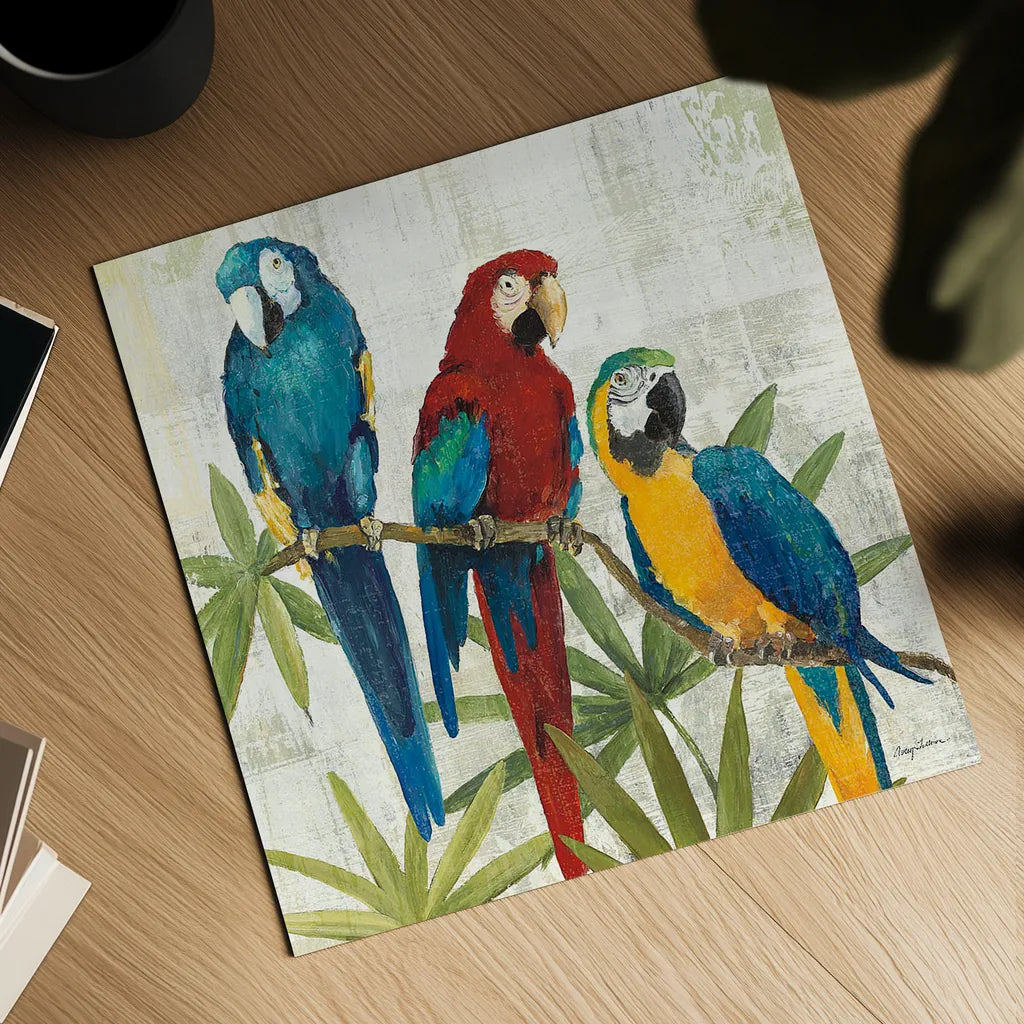 Birds of a Feather Square I by Avery Tillmon. Shown as a detailed flat fine art print, highlighting archival giclee quality. Available as an archival giclee rolled canvas, fine art paper, or poster print. SKU 49473a.