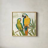 Birds of a Feather Square II by Avery Tillmon. Shown in a natural wood glass frame for a timeless modern aesthetic. Available as an archival giclee rolled canvas, fine art paper, or poster print. SKU 49474a.