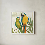 Birds of a Feather Square II by Avery Tillmon. Shown in a crisp white glass frame for a clean and minimalist style. Available as an archival giclee rolled canvas, fine art paper, or poster print. SKU 49474a.