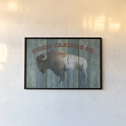 Bison Trading Co by Avery Tillmon. shown as a paper print in a black flame. Available as a archival giclee rolled canvas, fine art paper, or poster print. SKU 57492i.