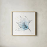 Blue Graphite Flower IX by Avery Tillmon. Shown in a natural wood glass frame for a timeless modern aesthetic. Available as an archival giclee rolled canvas, fine art paper, or poster print. SKU 29758a.