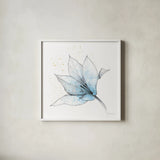 Blue Graphite Flower IX by Avery Tillmon. Shown in a crisp white glass frame for a clean and minimalist style. Available as an archival giclee rolled canvas, fine art paper, or poster print. SKU 29758a.