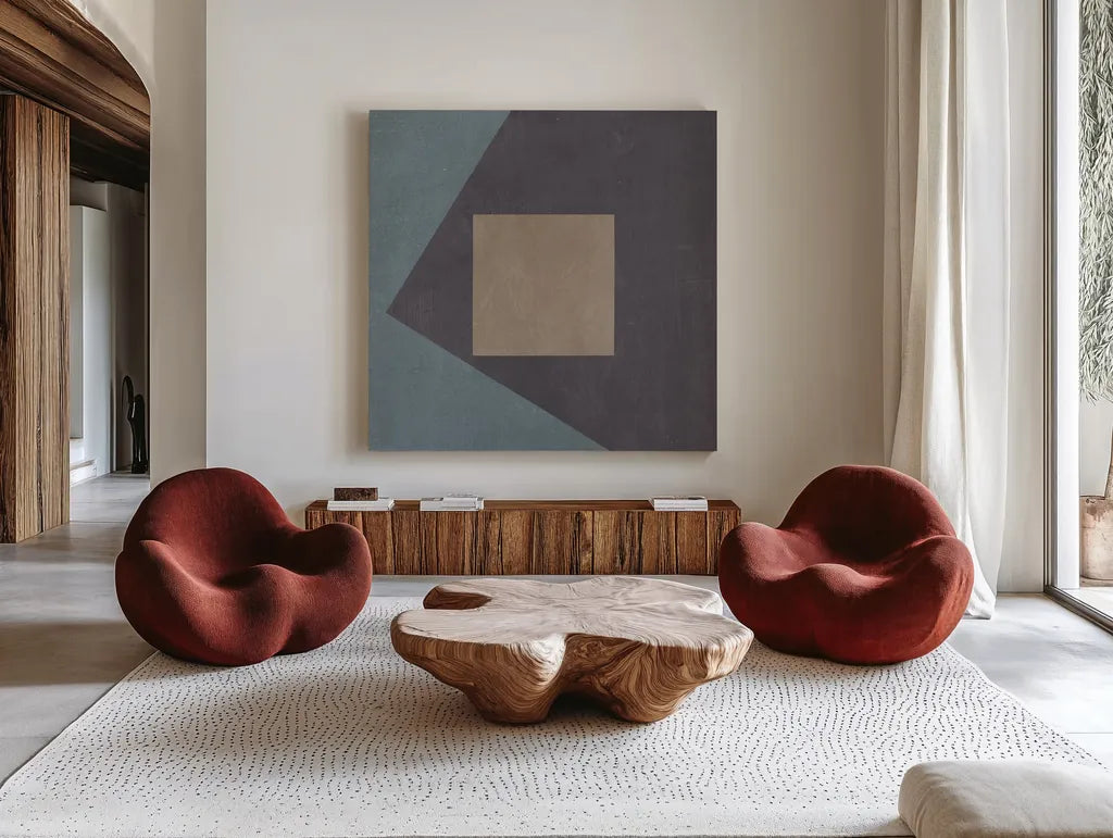 Blue Silk Abstract I by Avery Tillmon. Shown as extra-large giant wall art in a modern living room. Available as an archival giclee rolled canvas, fine art paper, or poster print. SKU 68410a.