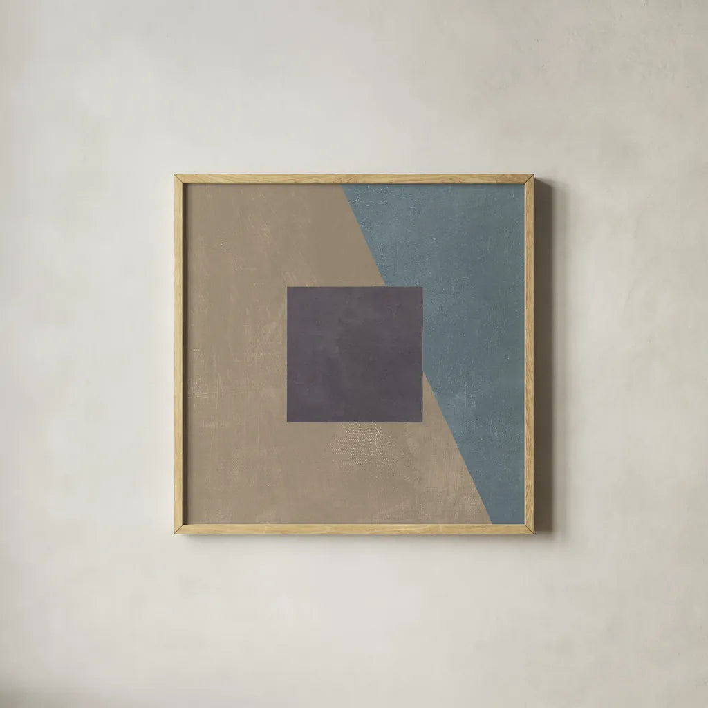 Blue Silk Abstract II by Avery Tillmon. Shown in a natural wood glass frame for a timeless modern aesthetic. Available as an archival giclee rolled canvas, fine art paper, or poster print. SKU 68411a.