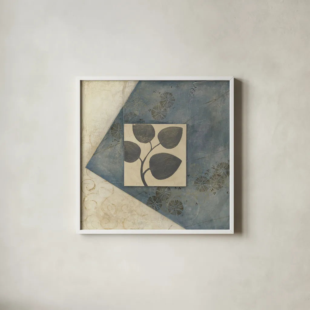 Blue Silk I by Avery Tillmon. Shown in a crisp white glass frame for a clean and minimalist style. Available as an archival giclee rolled canvas, fine art paper, or poster print. SKU 49696a.