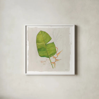 Botanical Journal I Light Sq by Avery Tillmon. Shown in a crisp white glass frame for a clean and minimalist style. Available as an archival giclee rolled canvas, fine art paper, or poster print. SKU 56504a.