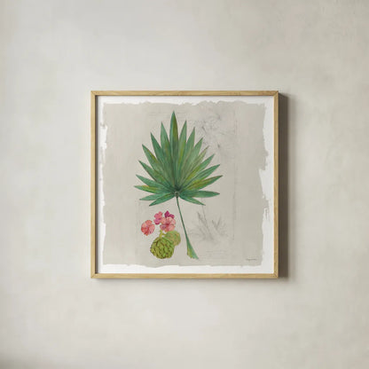 Botanical Journal II Light Sq by Avery Tillmon. Shown in a natural wood glass frame for a timeless modern aesthetic. Available as an archival giclee rolled canvas, fine art paper, or poster print. SKU 56509a.