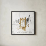 Brooklyn Bridge by Avery Tillmon. Shown in a sleek black glass frame for a contemporary gallery look. Available as an archival giclee rolled canvas, fine art paper, or poster print. SKU 17202a.