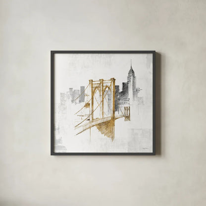 Brooklyn Bridge No Words by Avery Tillmon. Shown in a sleek black glass frame for a contemporary gallery look. Available as an archival giclee rolled canvas, fine art paper, or poster print. SKU 49632a.